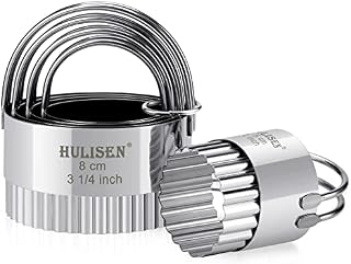 HULISEN Biscuit Cutter Set (5 Pieces/Set), Stainless Steel Round Biscuit Cutters with Handle, Wave Cookies Cutter with Fluted Edge, Professional Baking Dough Tools, Gift Package (Wave)