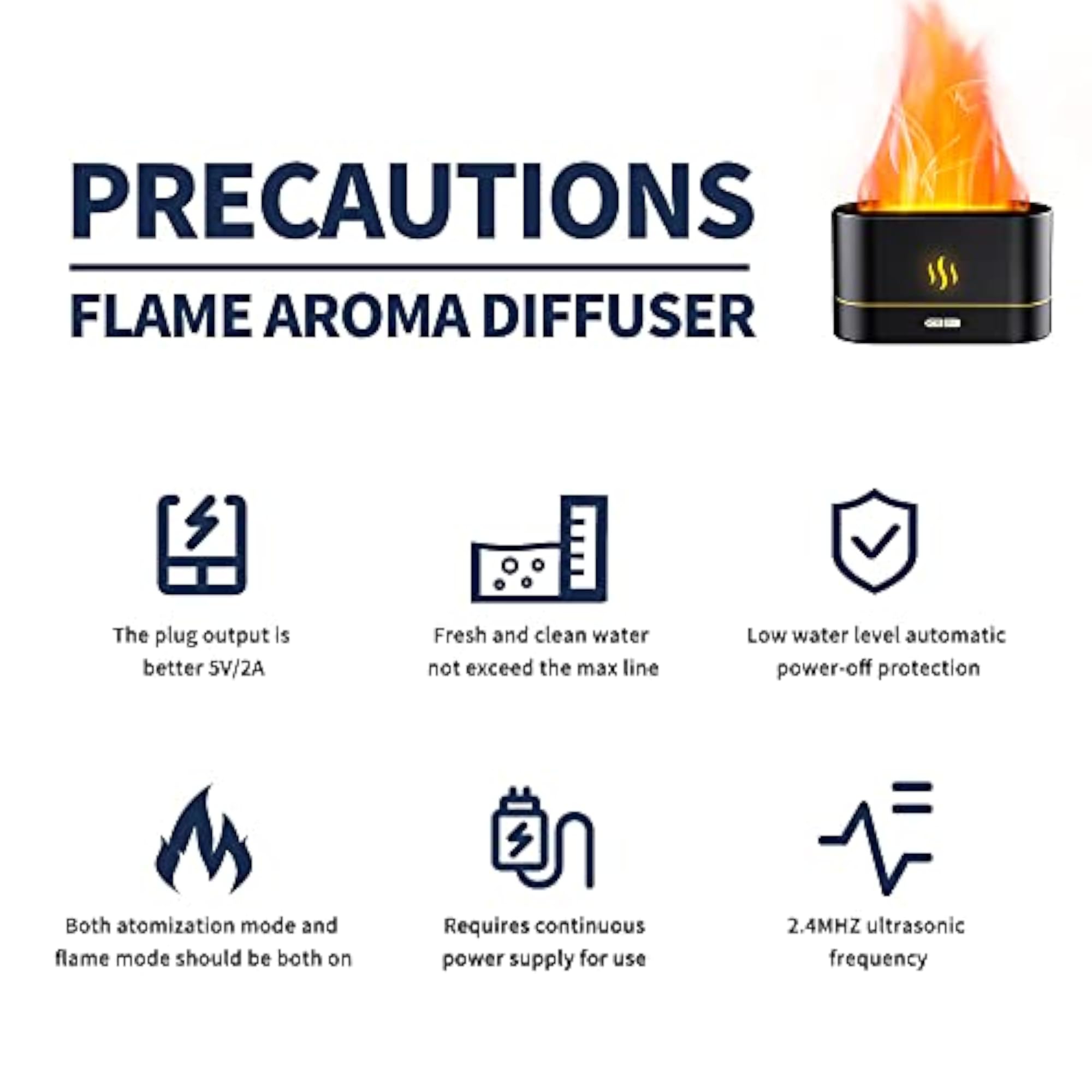 Aroma Diffuser with Flame Light Mist Humidifier, Black