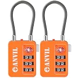 ANVIL TSA Locks for Luggage with Search Alert: Durable Cable Combination Locks, TSA Approved - Secure Travel Locks for Suitcases, Backpacks & Gun Cases (2, Orange)