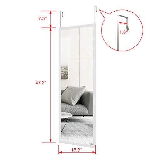 Whitebeach Full Length Mirror 48" X 16" Over The Door Mirror Wall Mirror Hanging With 2 Metal Hangers For Bedroom Living Room Bathroom White #TOP3