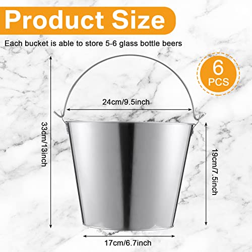 6 Pcs Galvanized Bucket 6.7 X 9.5 X 7.5 Inch Metal 5 L Ice Beer Bucket Silver Tin Large Metal Pail Steel Container With Handle For Wine Champagne Bar Kitchen Indoor Outdoor Holiday Party Supplies #TOP1