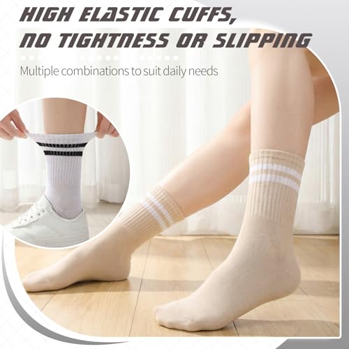 Image of Jspupifip 8 Pair Striped Athletic Crew Socks Running Socks for Men Women | Moisture-Wicking, Soft Stretchy Casual Mid Calf Socks Size 5-8, Breathable Casual Gym Socks