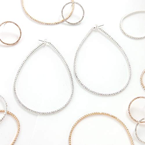 Humble Chic Rhinestone Hoop Earrings For Women, Simulated Diamond Teardrop Hoops Jewelry, Extra Large Big Huge Bling Ear Jackets, Long Sparkly Pave Thin Cz Drop, Silver Tone - 3.5" Xxl #TOP2