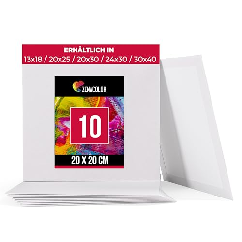 Zenacolor - Canvas Set 10 teilig - Leinwand zum Bemalen 20x20cm - Gemälde auf Leinwand Acrylmalerei Ölgemälde Gouache Aquarell - 100% Säurefreie Baumwolle