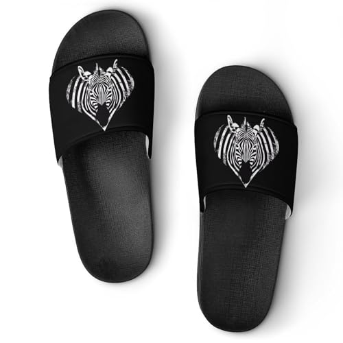 Zebra Heart for Zebra Lovers House Sandals Non-Slip Bathroom Slippers Beach Summer Shoes for Men Women