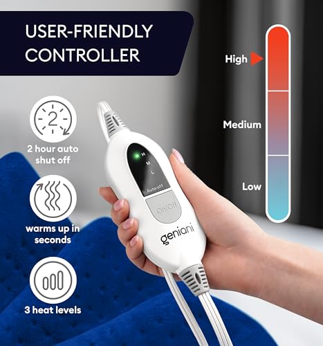 GENIANI Electric Heating Pad for Back Pain & Cramps Relief, Electric Throw, Self Care Gifts for Women, Heating Pad for Neck & Shoulder, Machine Washable Microplush, Auto Shut Off (12×24", Space Blue) by GENIANI - Image 4