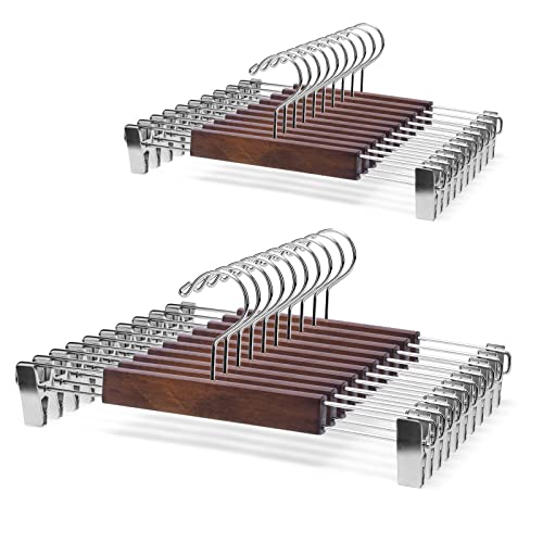 Nature Smile 34 cm Hosen-/Rock-Kleiderbügel aus massivem Holz, Premium-Holzboden-Kleiderbügel für Hosen, Jeans, mit 2 größeren verstellbaren, rostfreien flachen Clips (Retro) Cover