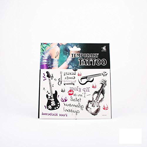 Preisvergleich Produktbild *Tattoos Gitarre, Bassgitarre, Geige, Flammen, Kussabdruck und englische Begriffe 01-00024
