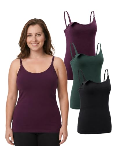 Under Control Nursing Cami Tank Tops for Breastfeeding Women Nursing Tops Maternity Shirts, Camisoles with Built in Bra 3Pack (US, Alpha, Regular, Regular, Large/Burgendy/Green)