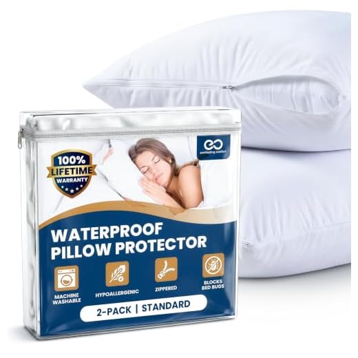Everlasting Comfort Waterproof Pillow Protector Standard (Pack of 2) - Zippered, Hypoallergenic, Dust Mite & Bed Bug Proof, Allergy Pillow Covers