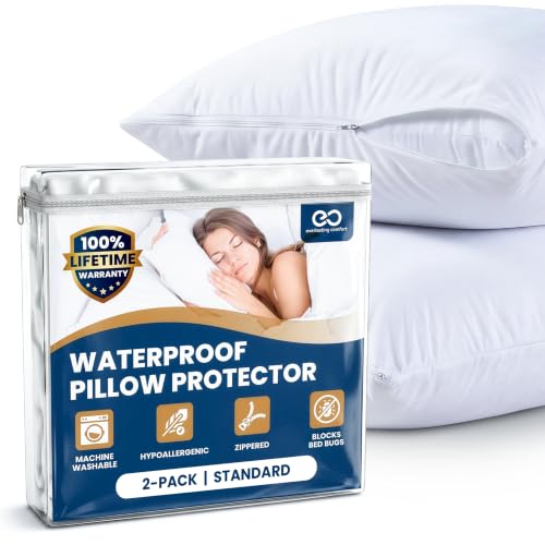 Stain Resistant & Waterproof Full Size Pillow Protectors with Zipper (Set of 2) - White Pillowcases - Breathable, Comfortable Covers for Pillows, 21 x 27 Inches