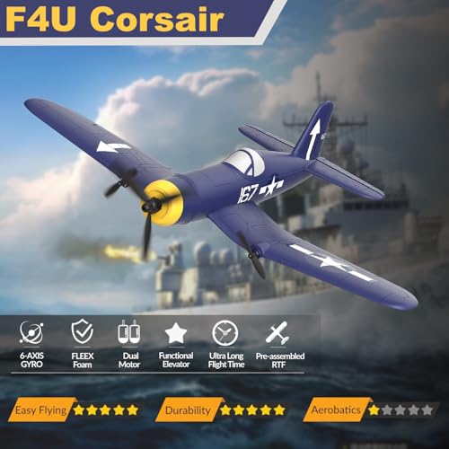 Image of RC Plane, F4U Remote Control Airplane, 2.4GHz 3 Channel Fighter with 6 Axis Gyro Stabilizer, Easy to Fly for Adults, Beginners