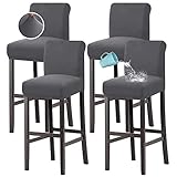 H.VERSAILTEX 100% Waterproof Bar Stool Cover Stretch Counter Stool Pub Chair Slipcover for Dining Room Removable Soft Thick Solid Fleece Fabric Bar Stool Slipcovers Set of 4, Grey