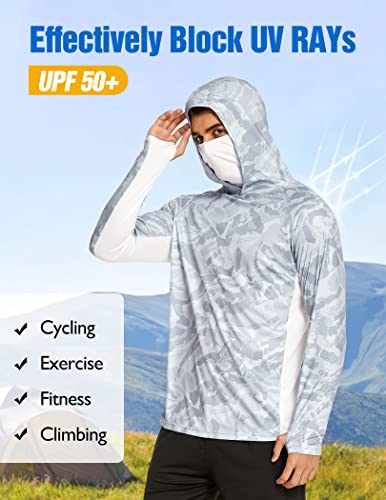 Men’s Hooded Sun Shirts With Mask Upf 50+ Cooling Long Sleeve T-Shirts Lightweight Camo Uv Protection Fishing Shirts For Men #TOP2