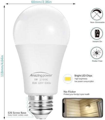 Dusk to Dawn Light Bulbs, Sensor E26 LED Bulb 9W (60W Equivalent), 825LM, 2700K Soft White, Auto On/Off Light Bulbs for Outdoor Lighting, 4-Pack