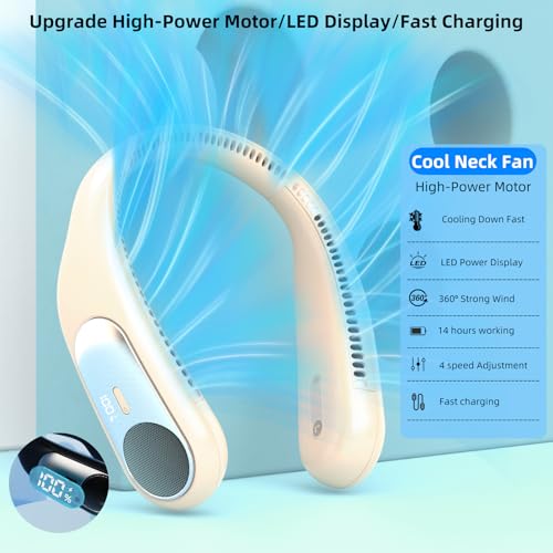Image of Portable Neck Fan, Personal Wearable Bladeless Fan for Outdoor Indoor, LED Display, 360 Cooling, 4-Speeds, 6000mAh USB Rechargeable, Birthday Gifts for Men Women Dad Mom (Brown)