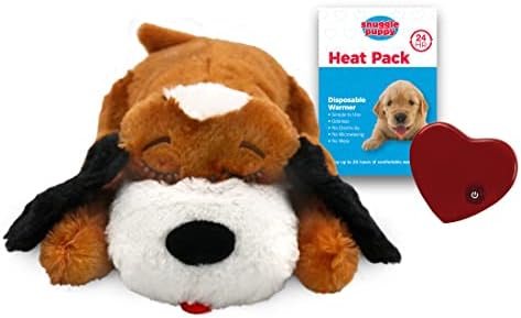 Snuggle Puppy Heartbeat Stuffed Toy for Dogs - Pet Anxiety Relief and Calming Aid - Brown and White