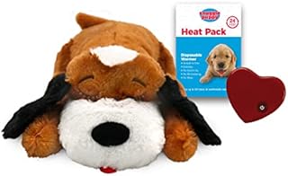 Snuggle Puppy Heartbeat Stuffed Toy for Dogs - Pet Anxiety Relief and Calming Aid - Brown and White