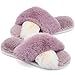 Topwolve Pantoufles Femmes Peluche Chaud Confort Accueil Chaussons Fausse Fourrure Pantoufles Plat Antidérapantes Furry Croix Bout Ouvert Slippers