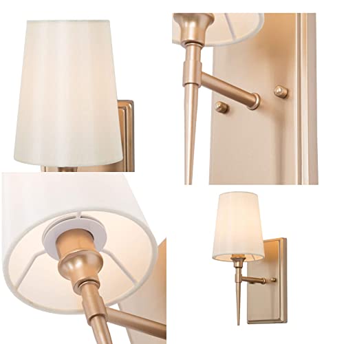 Classy Leaves Sconces Wall Lighting Fixture, 1 Light Gold Bathroom Light Fixtures With White Fabric Shade, Modern Gold Wall Sconce For Bathroom, Bedroom And Hallway (6.5" W X 12" H) #TOP5