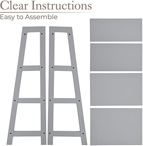 CHRISTOW Grey Ladder Shelf Bathroom Storage Unit 4 Tier Wooden Shelving Display Stand