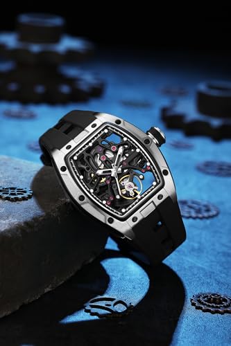 Image of ALIX AL2923 Men's Unique Design Automatic Movement Popular Style Silicone Strap Chronograph Skeleton Watch