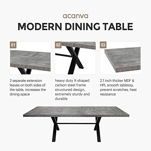 Acanva Expandable Dining Table For 6-8 Seat, Modern Rectangle Design With Extension Leaf For Kitchen Restaurant, Thicker Top And Carbon Steel Pedestal, 74.9''(+40)Wx37''Dx30''H, Dark Grey #TOP5