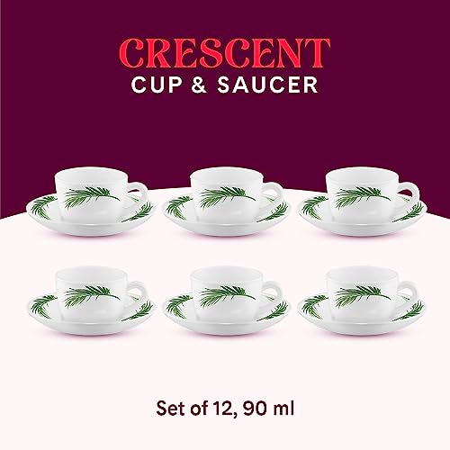 Image of Larah by BOROSIL Crescent Opalware Cup and Saucer Set of 12 pcs | Tea /Coffee Cups 90 ml | Microwave & Dishwasher Safe | Bone-Ash Free | Crockery Set Ideal for Daily Use & Gifting, White