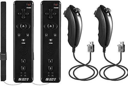 suily Built-in Motion Plus Remote + Nunchunk Controller 2 in 1 Set Compatible for Wii (2* Black Set)