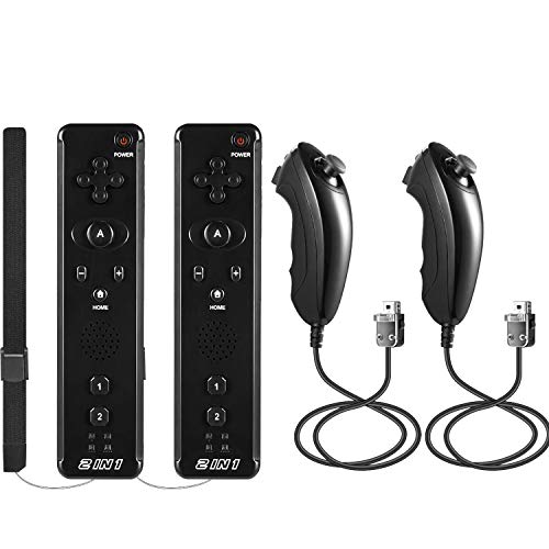 Suily Built-In Motion Plus Remote + Nunchunk Controller 2 In 1 Set Compatible For Wii (2* Black Set) #TOP3