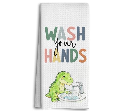 Dwept Funny Dinosaur Kids Hand Towels 16x24 Inches, Dinosaur Gifts for Boys, Boho Dino Wash Your Hands Decorative Hand Towels for Kids Toddler Boys Bathroom Decor