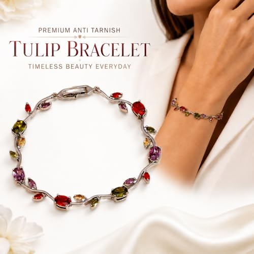 Image of Shining Diva Fashion Tulip Bracelet for Women, Floral Crystal, Anti Tarnish Jewellery Stylish Bracelet Gifts for Girls