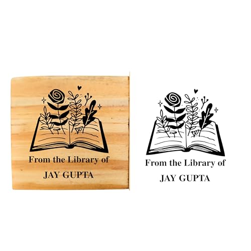 Image of Kunya Personalised Book Stamp with Your Name(3.5 cm Dia), customised for Stamping Books for Readers, Great Gift for booklovers, Kids, Teachers (Floral Book)