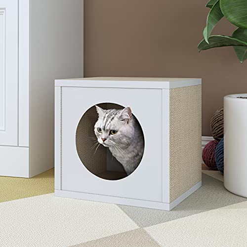 Image of Way Basics 13.4 W x 12.6 H Cat Scratcher Cube Scratching Post, White (Tool-Free Assembly and Uniquely Crafted from Sustainable Non Toxic zBoard Paperboard) (PET-SCRACUBE-WE)