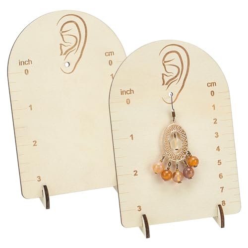 FINGERINSPIRE 2 Pcs Earring Measurement Display Stand 3.5x2x5 Wood Ear Stud Stand Earring Organizer Frame with Measurement Floral White Arch-Shaped Earring Holder for Measuring and Selling Earring