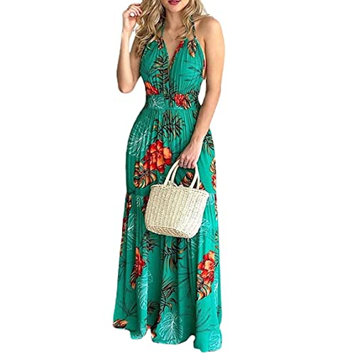 Robe longue floral d'été fluide pour silhouette élancée en bleu L