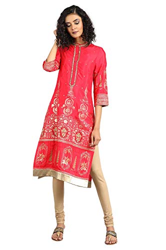 Image of W Wishful Pink Mandarin Neck Printed Kurta