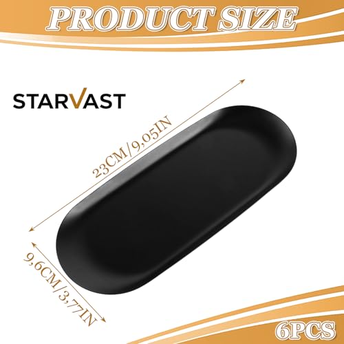 STARVAST 6 Stück Tablett - Deko Tablett Schwarz - Edelstahl-Deko Tablett - 23 x 9,5 cm Oval - Tablett Serviertablett für Desserts, Kosmetik, Schmuck, Kerzen, Schlüssel
