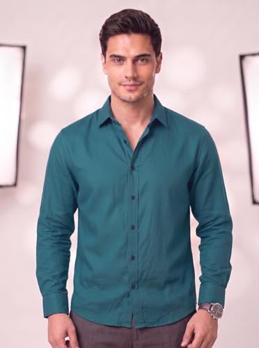 Image of Men's Cotton Blend Solid Casual Shirt Regular Fit Full Sleeve Shirt for Men Plain Formal & Casual Wear Collared Button Down Shirt