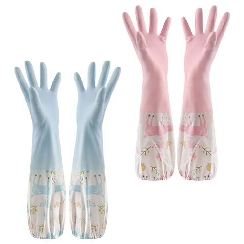 FDCGAS Guantes Limpieza - 2 Pares Guantes Largos de Goma para Estanque y Drenaje, Impermeables Guantes,Limpieza para El Hogar Reutilizables Guantes de tareas del hogar y el jardín,jardinería,Lavado