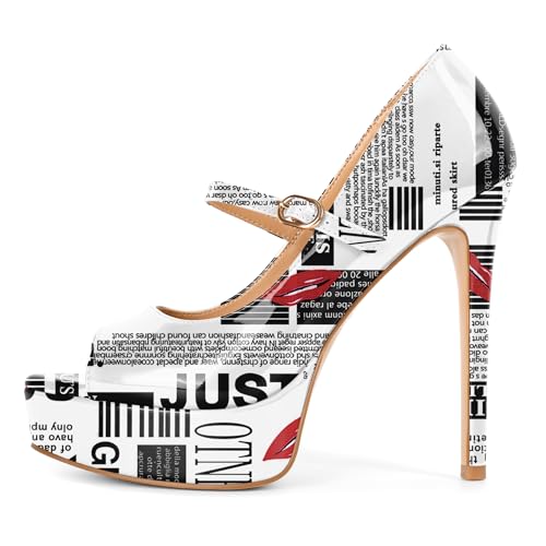 Image of SAMMITOP Women's Peep Toe High Heels Platform Stiletto Pumps Patent Mary Jane Heels 5.5 inch Party Wedding Dress Shoes