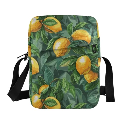 KLL Green Background with Yellow Lemons messenger bags for women Vegan Leather mens crossbody Shopping Shoulder Handbags