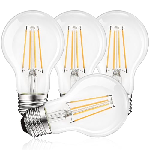 LUXRITE Vintage A19 LED Light Bulbs 60W Equivalent 3500K Natural White Dimmable 800 Lumens Standard LED Edison Bulb 8W UL Listed E26 Base (4 Pack)