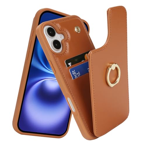 Lipvina for iPhone 16 Wallet Case with Card Holder,Brown