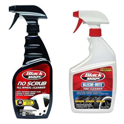 Black Magic BM41023 No Scrub Wheel Cleaner 23oz and 120066 Bleche-Wite Tire Cleaner 23oz – Powerful, Easy-To-Use Formulas to Handle All Steps To Clean Your Wheels