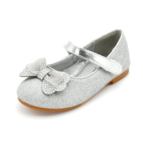 Nova Utopia Toddler Little Girls Dress Ballet Mary Jane Bow Flat Shoes,NF Utopia Girl NMGF329 SilverGlitter 10