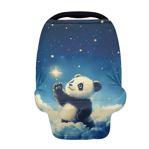 Image of Forchrinse Panda Starry Sky Car Seat Cover for Babies,Soft and Breathable Breastfeeding Nursing Cover Infant Carseat Canopy Stroller Cover for Boys Girls