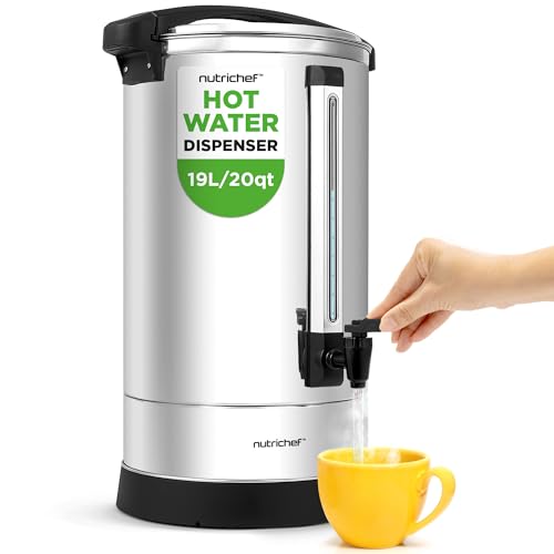 Image of NutriChef 19L Water Boiler Hot Water Dispenser Urn | Large Electric Kettle with Keep Warm Function, Safety Lock Lid & Stainless Steel Inner Pot for Tea & Hot Beverages (Black & Silver).