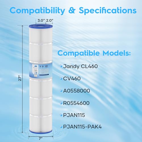 Image of Jandy CL460 Pool Filter Cartridge Replacement for CV460,PJAN115,C-7468,FC-6410,FC-0810,115sq.ft,4Packs-Upgraded Material