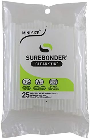 Surebonder Bastões de cola quente"Clear Stik" para todas as temperaturas - tamanho mini 10 cm C, 8 mm D - pacote com 25 - Todos os fins, feitos nos EUA (DT-25)
